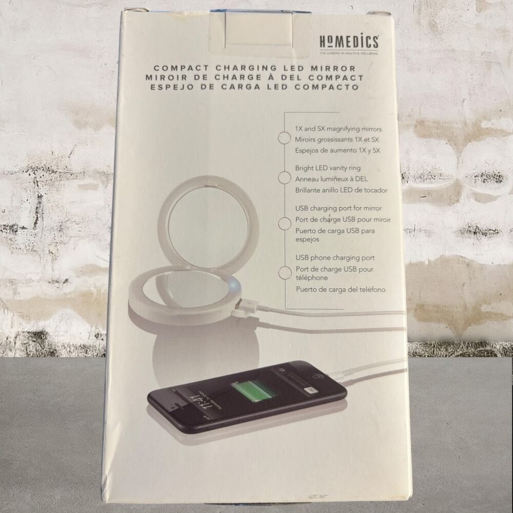 Homedics Compact Charging LED Mirror with Rechargeable Light NEW - Picture 3 of 3